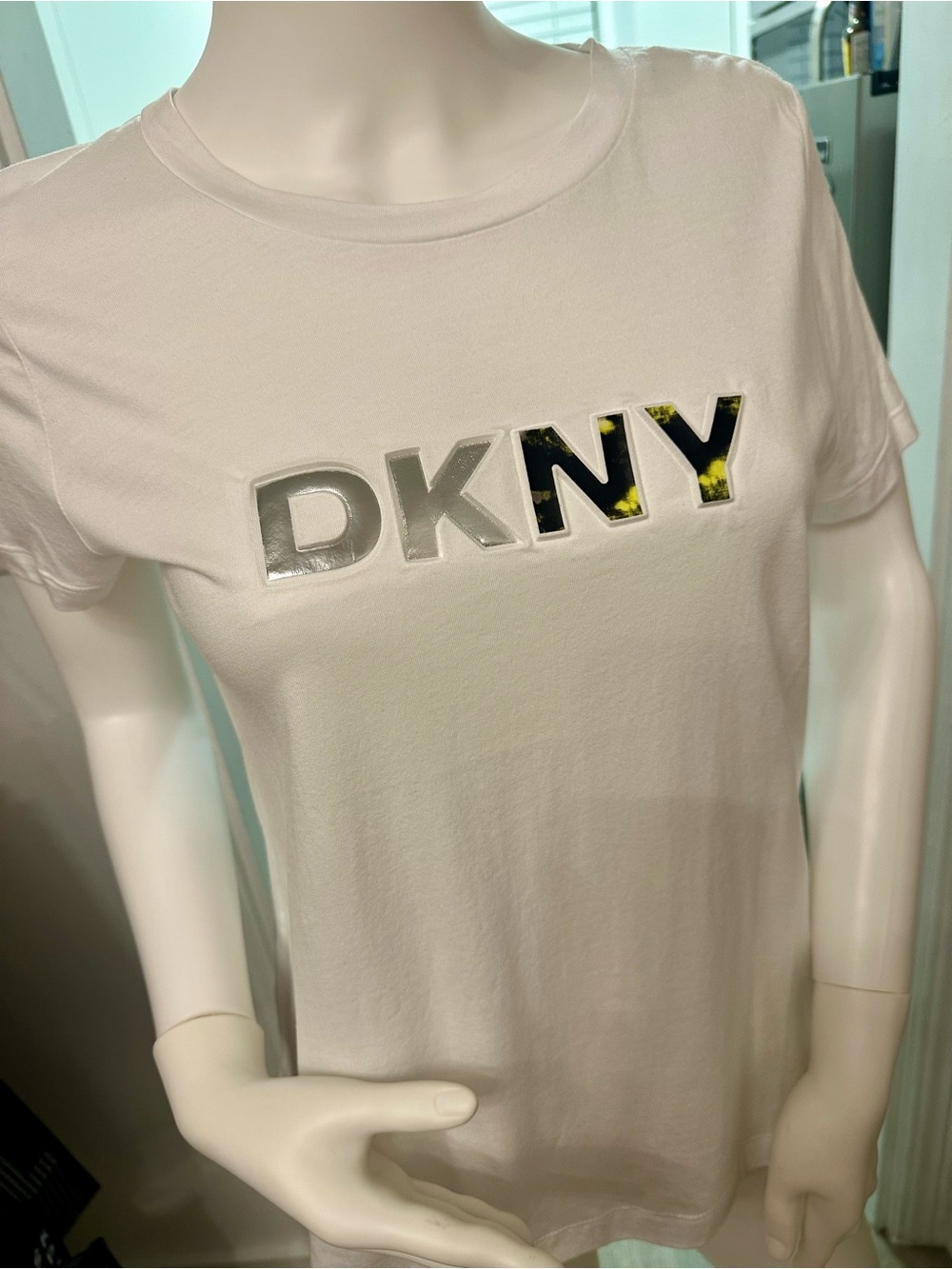 DKNY White Logo Tee with Metallic S
